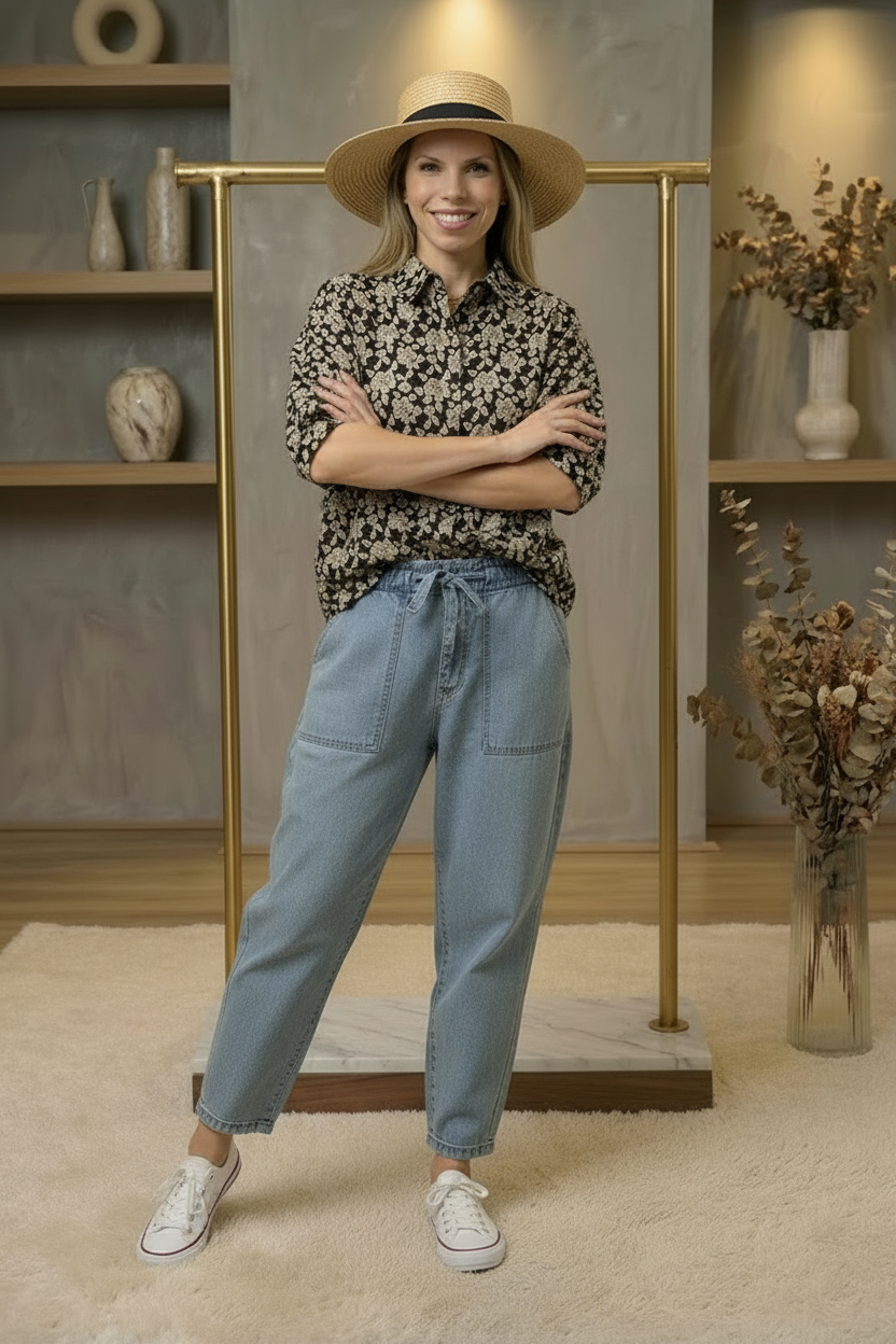 Floral Jacquard Short Dolman Sleeves Shirt