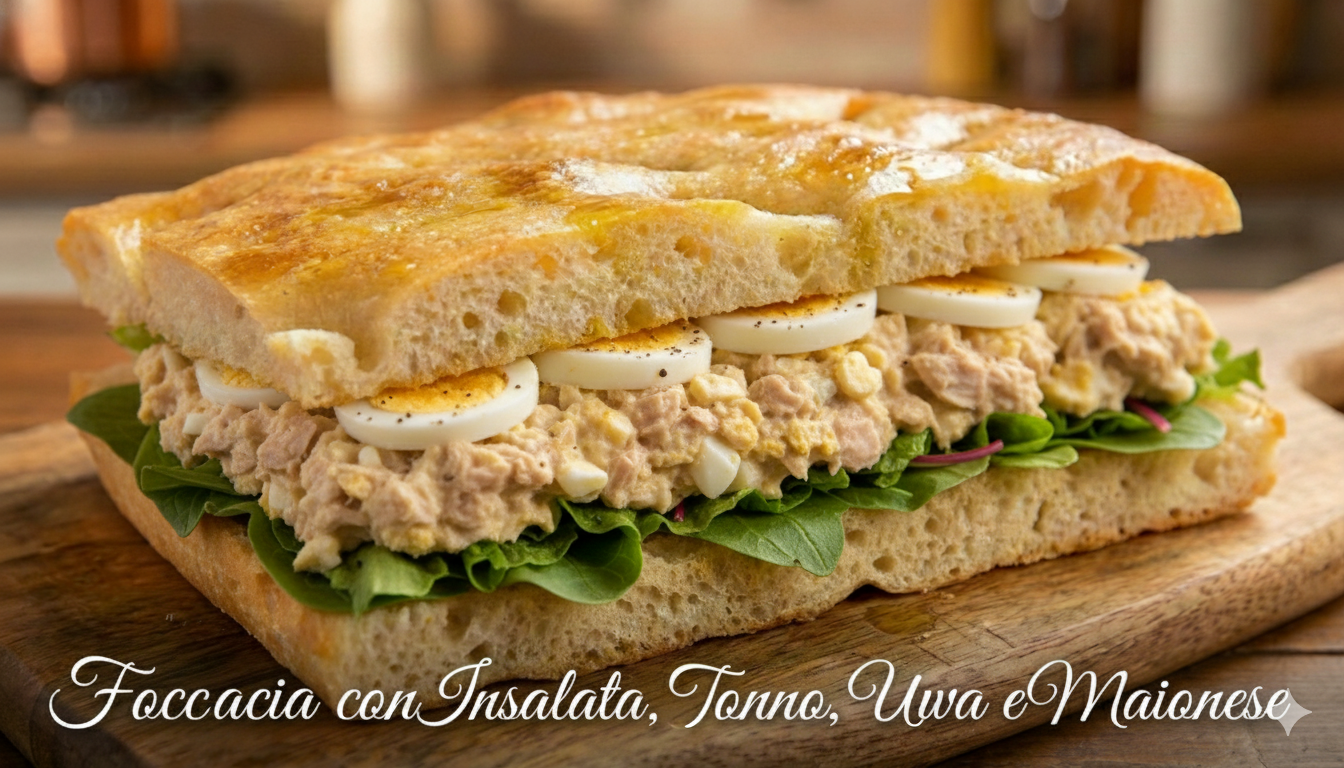 Focaccia with Tuna, Lettuce, Egg and Mayonnaise