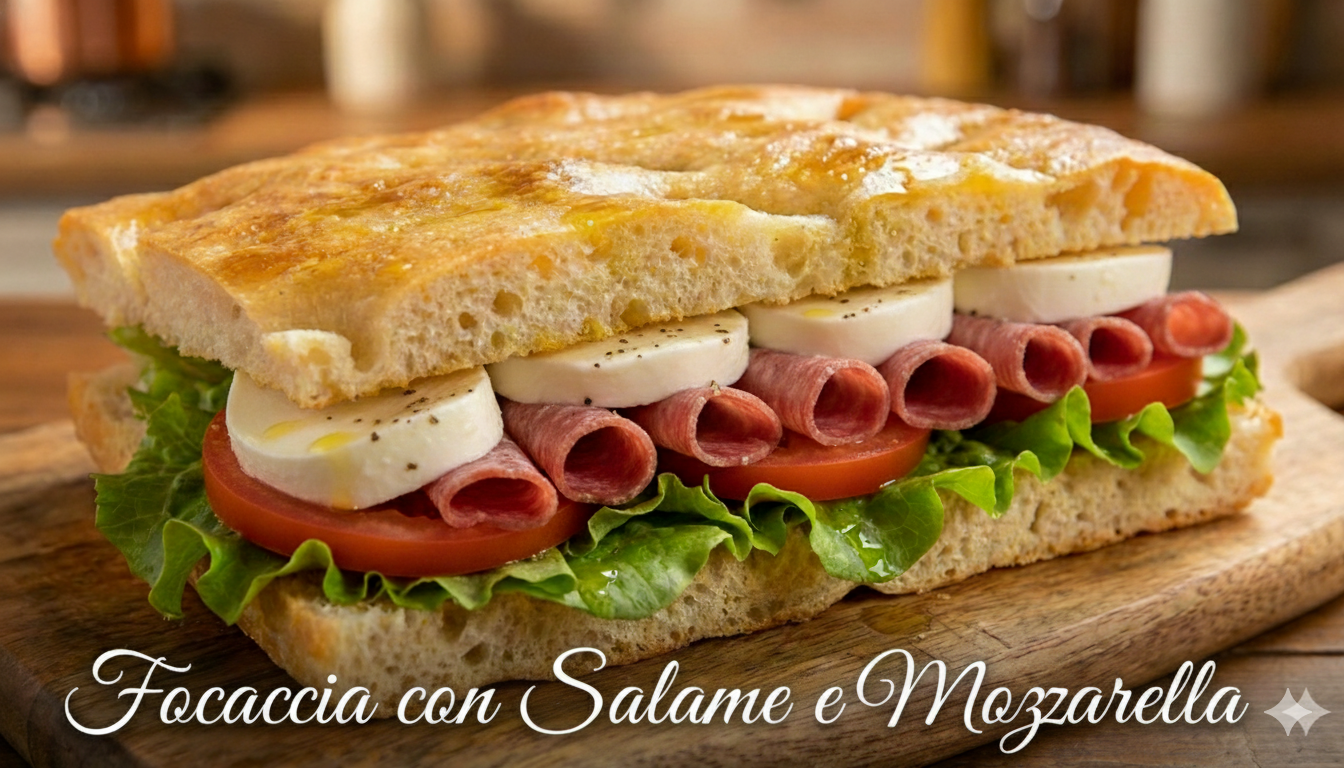Focaccia with Salami and Mozzarella