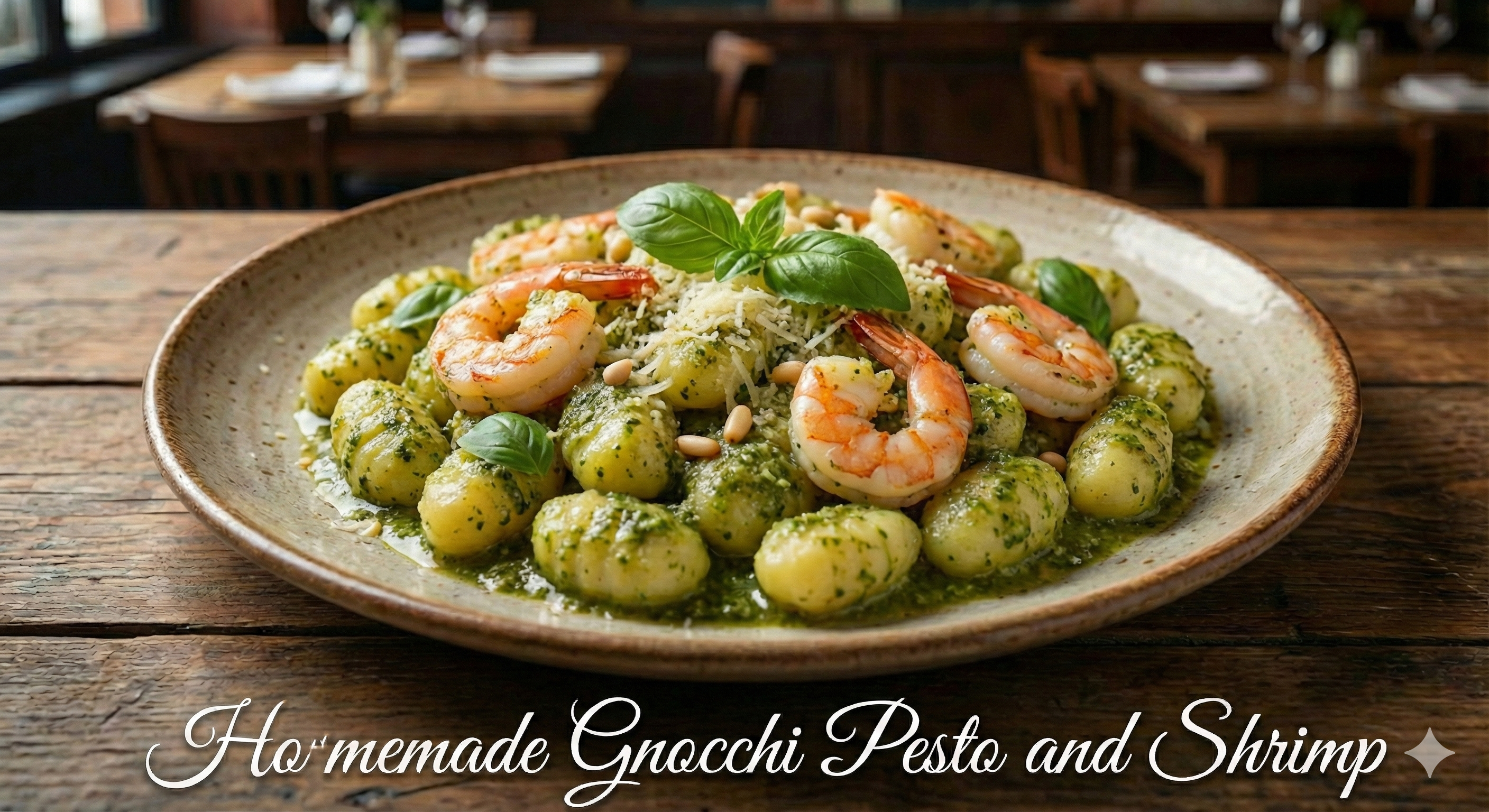 Homemade Gnocchi Pesto and Shrimp