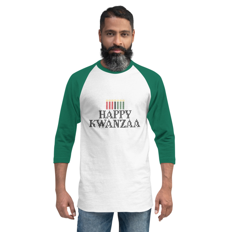 Happy Kwanzaa 7 Flames Winter Stitched 3/4 Sleeve Raglan Shirt