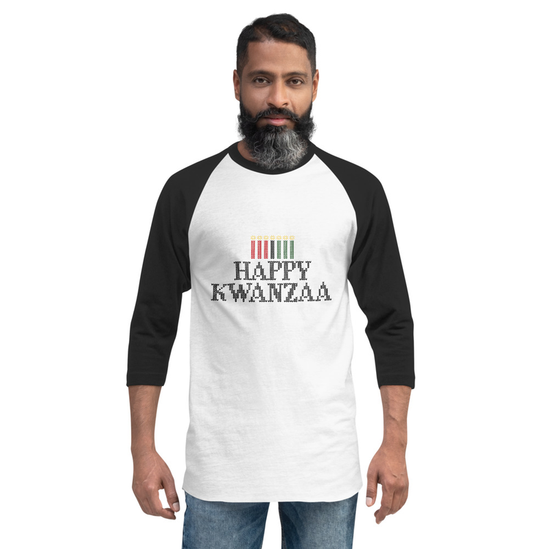 Happy Kwanzaa 7 Flames Winter Stitched 3/4 Sleeve Raglan Shirt