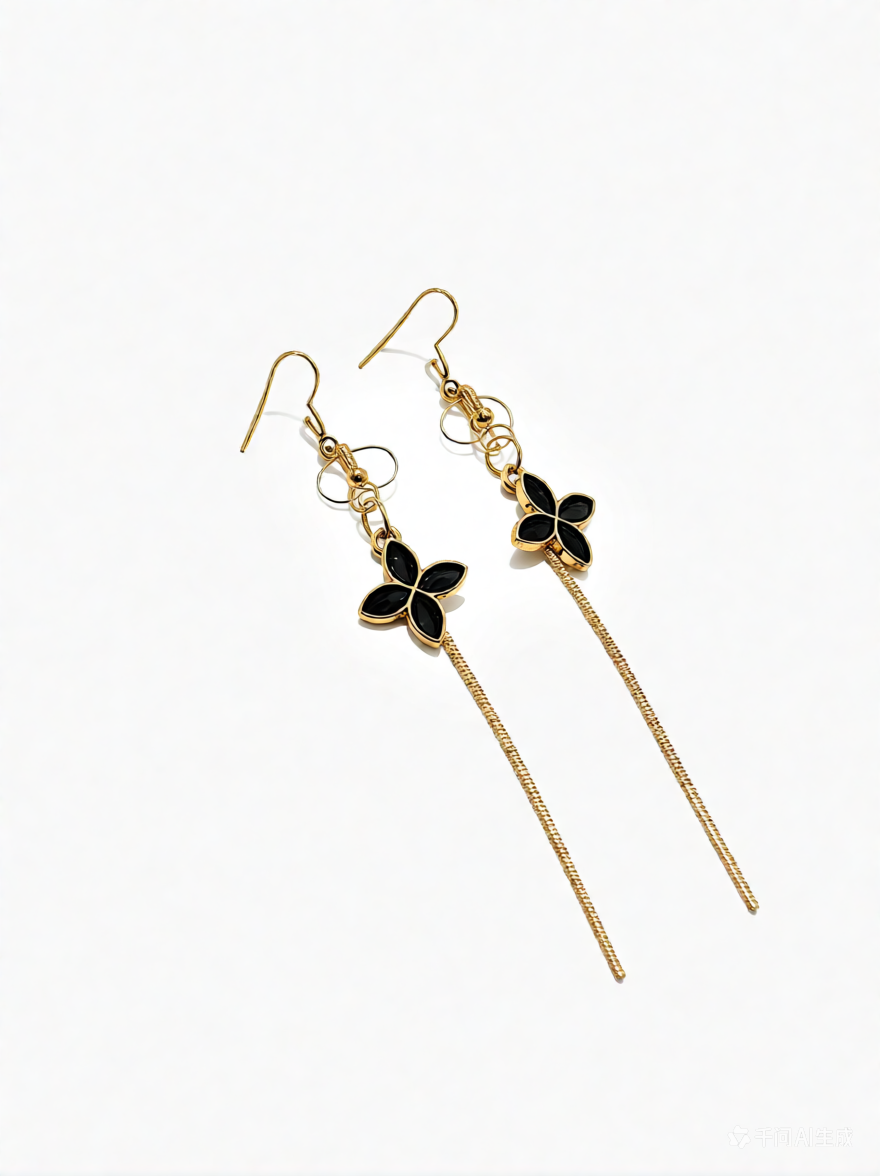 Elegant Black Flower Dangle Earrings