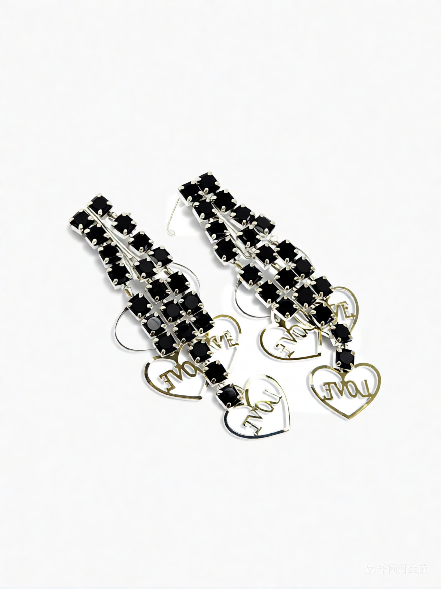 Black Crystal Heart Earrings
