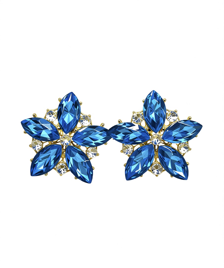 Blue Floral Crystal Earrings