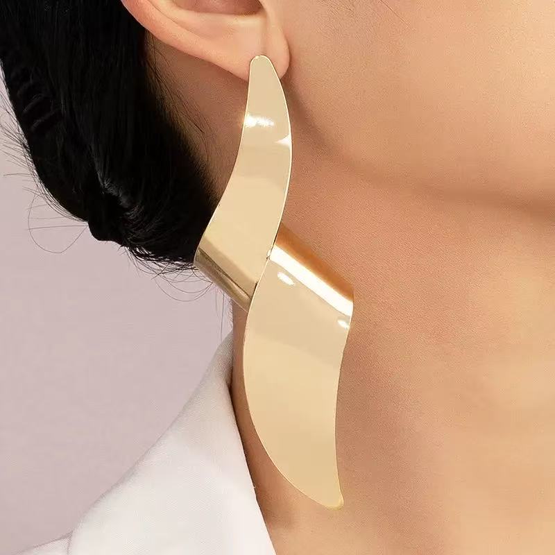 Golden Abstract Statement Earrings
