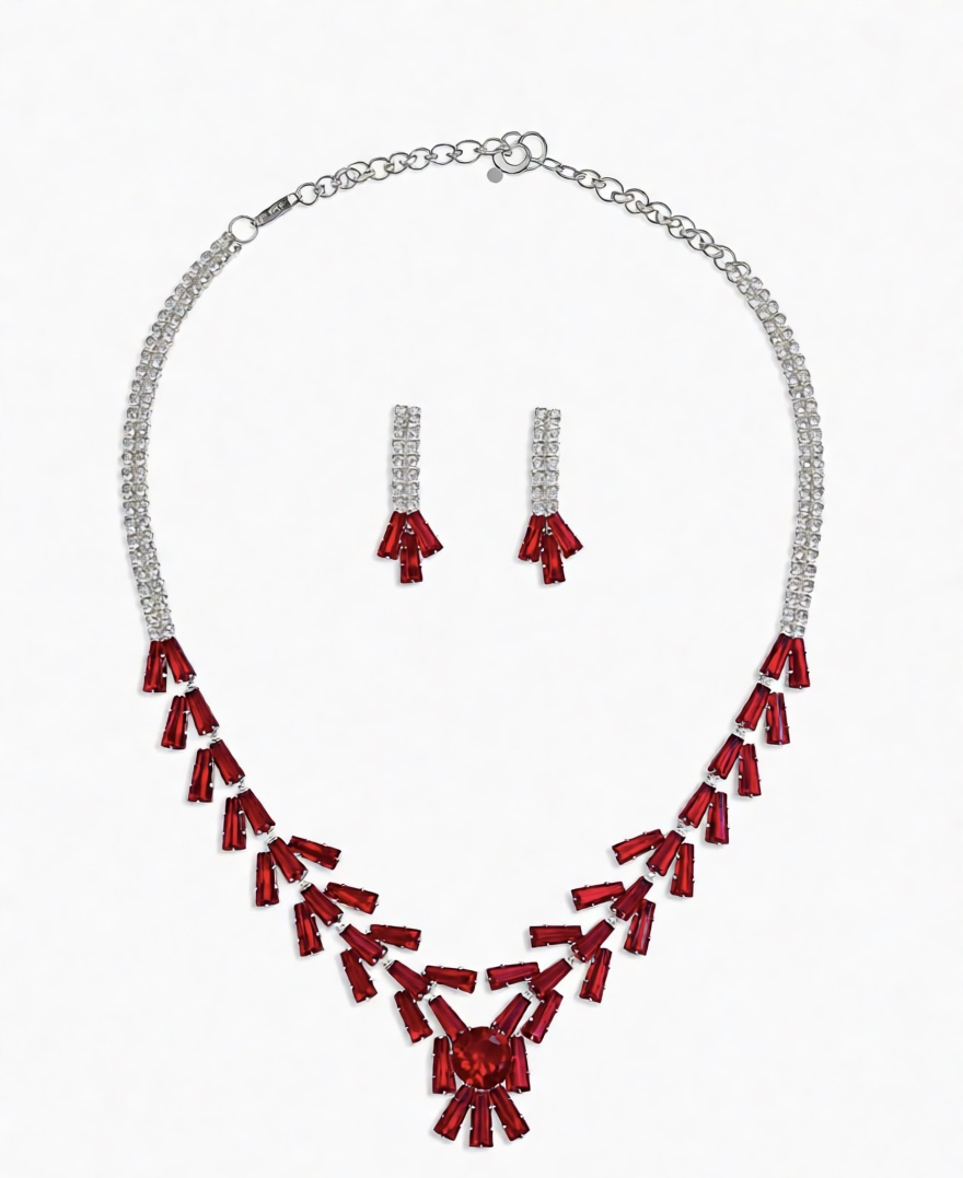 Red Crystal Necklace and Earring Set