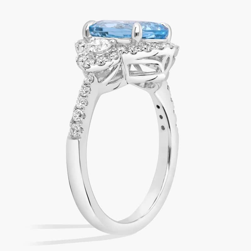 Aquamarine and Diamond Halo Ring