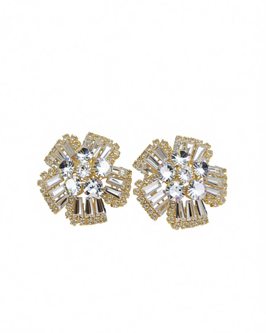Gold Crystal Flower Earrings