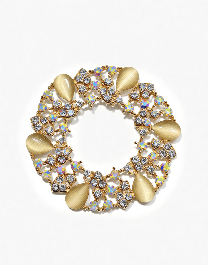 Crystal and Gold Floral Brooch