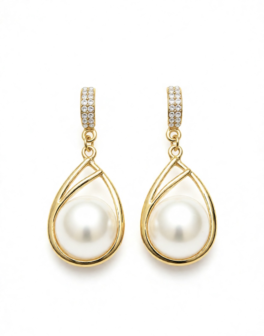 Gold Pearl Drop Earrings
