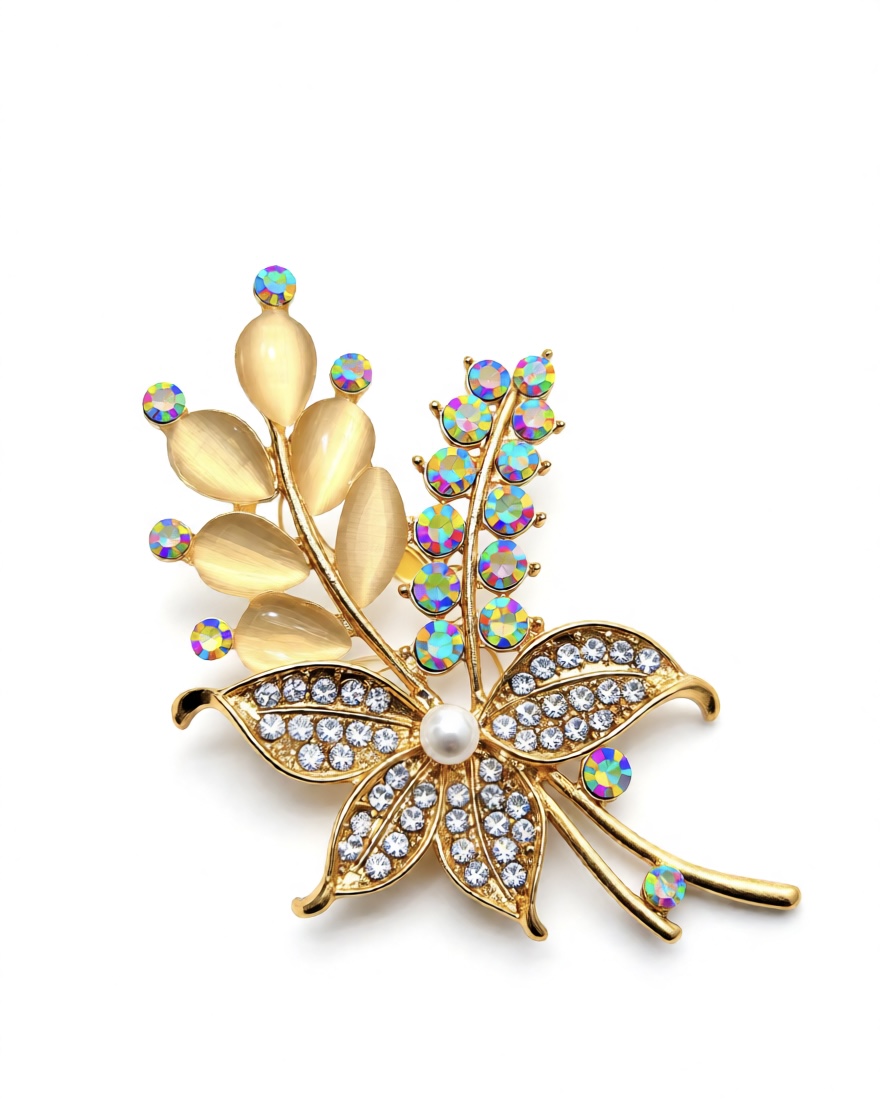 Elegant Floral Crystal Brooch