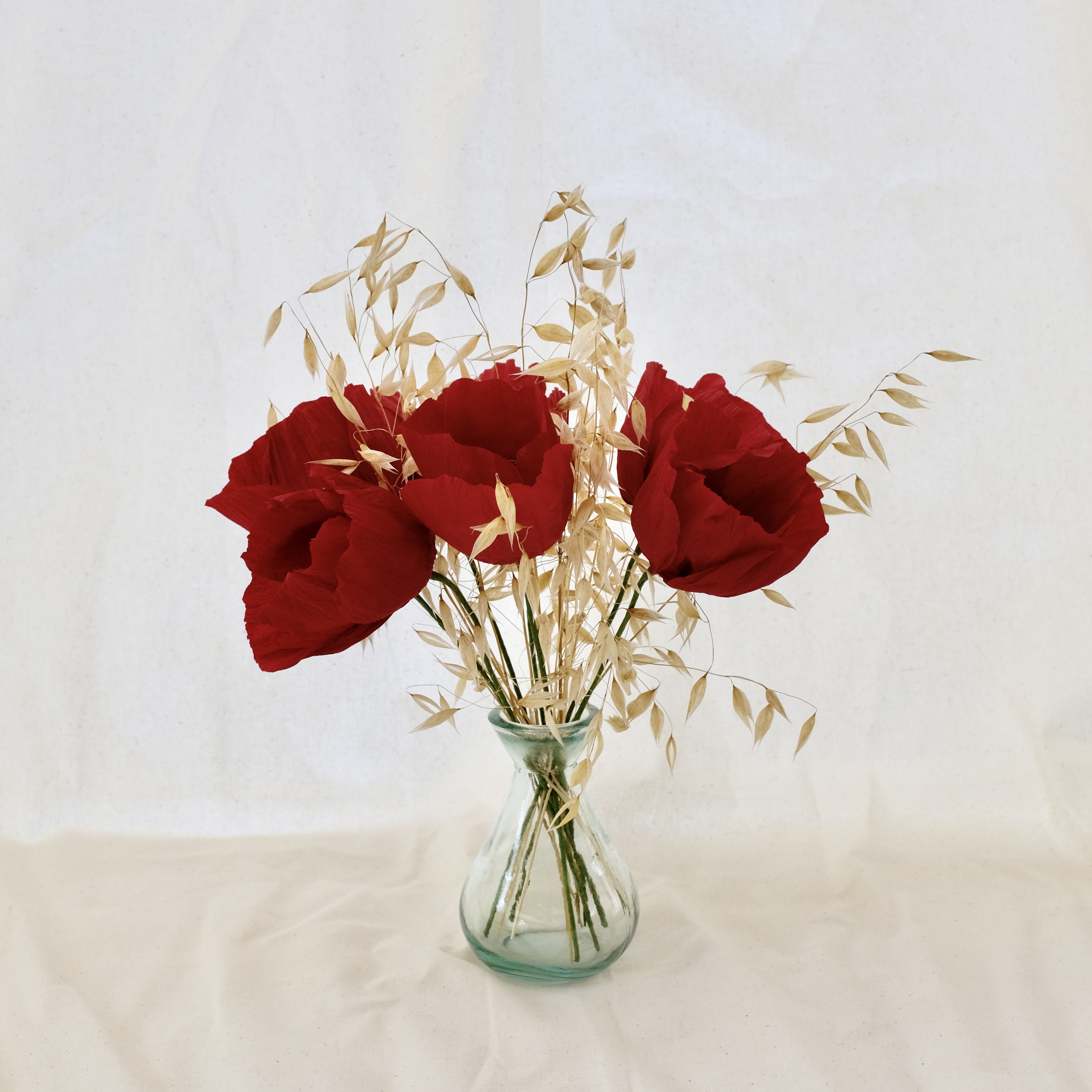 Bouquet de fleurs en papier champêtre : 7 coquelicots & herbes sèches