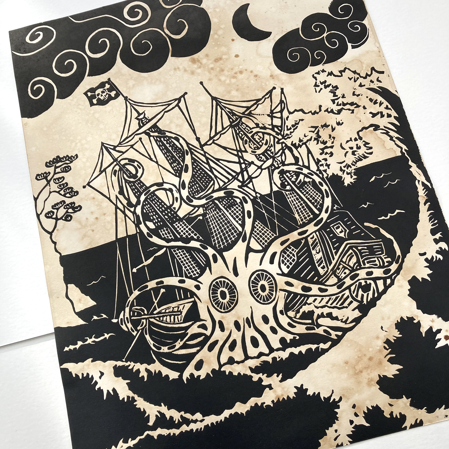 Linogravure Le Kraken