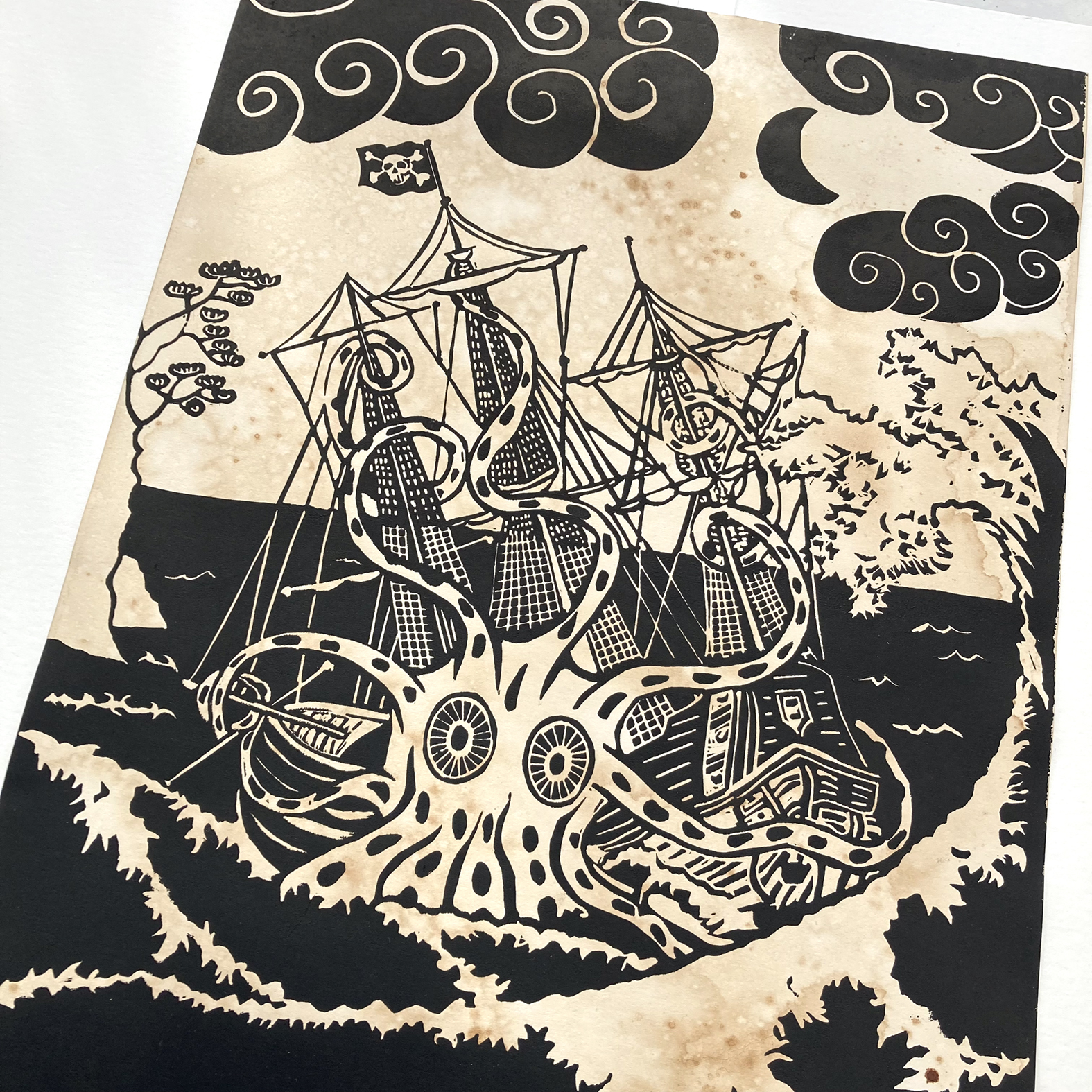 Linogravure Le Kraken