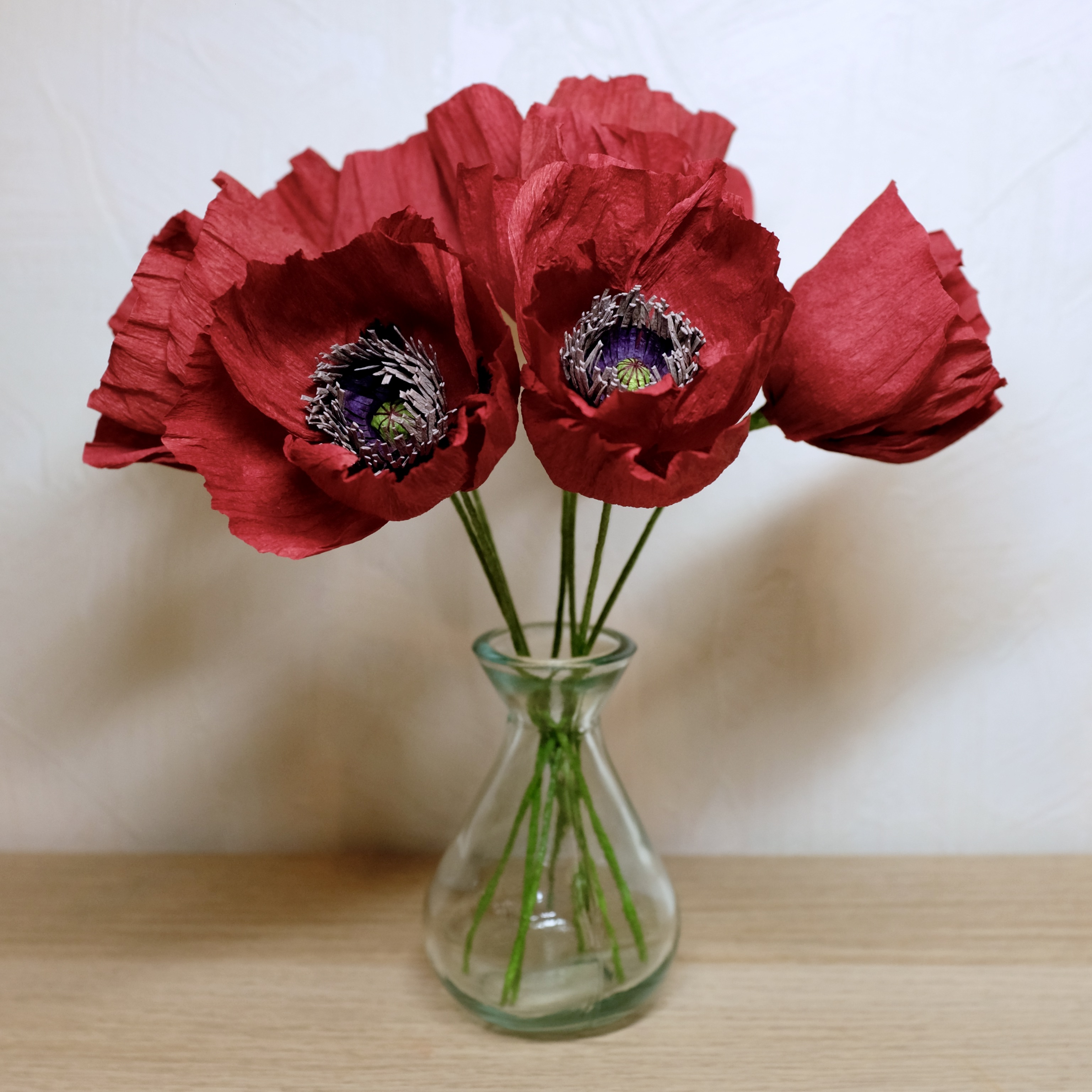 Bouquet de fleurs en papier champêtre : 7 coquelicots & herbes sèches