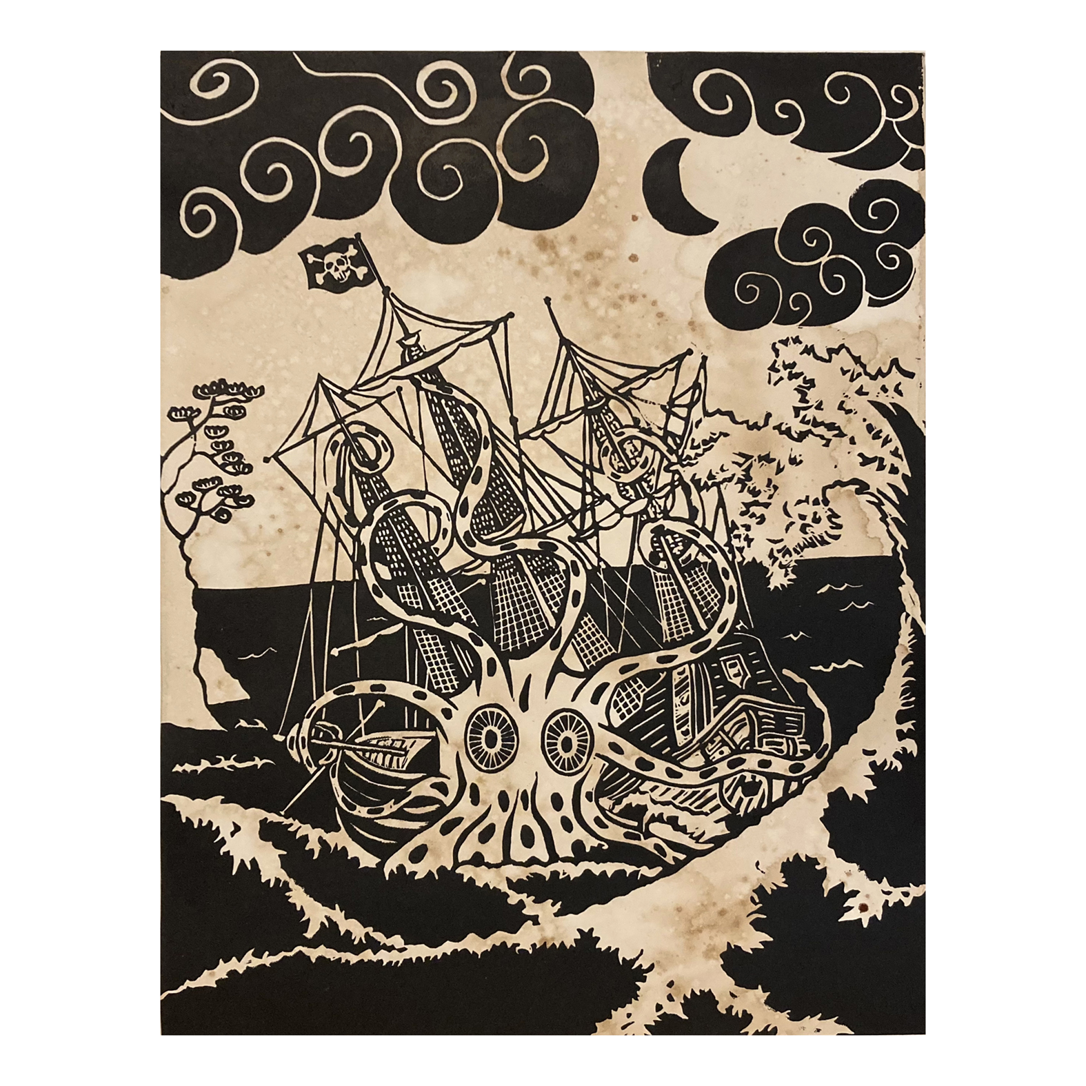 Linogravure Le Kraken