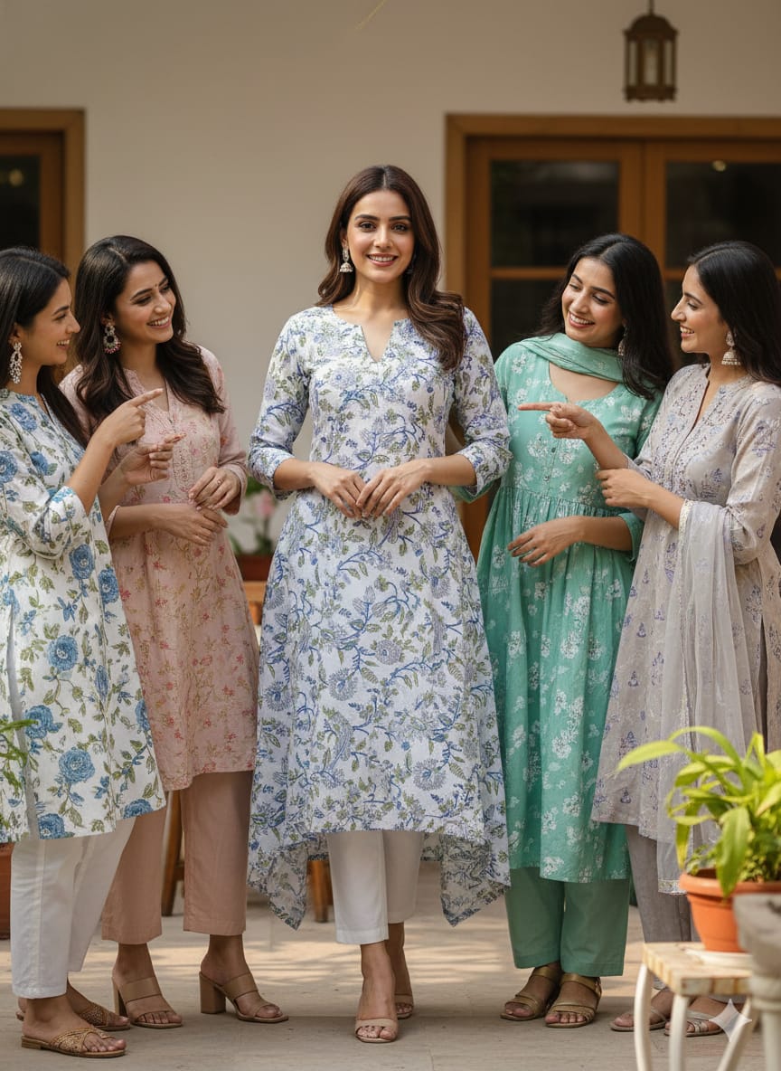 Floral Printed Asymmetrical Kurta