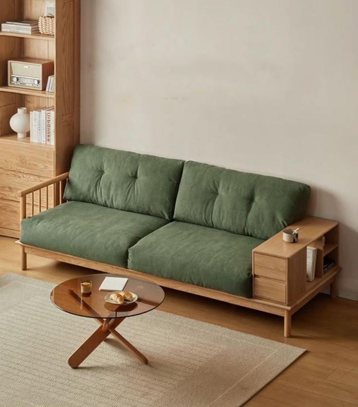 Modern Green Sofa with Side Table