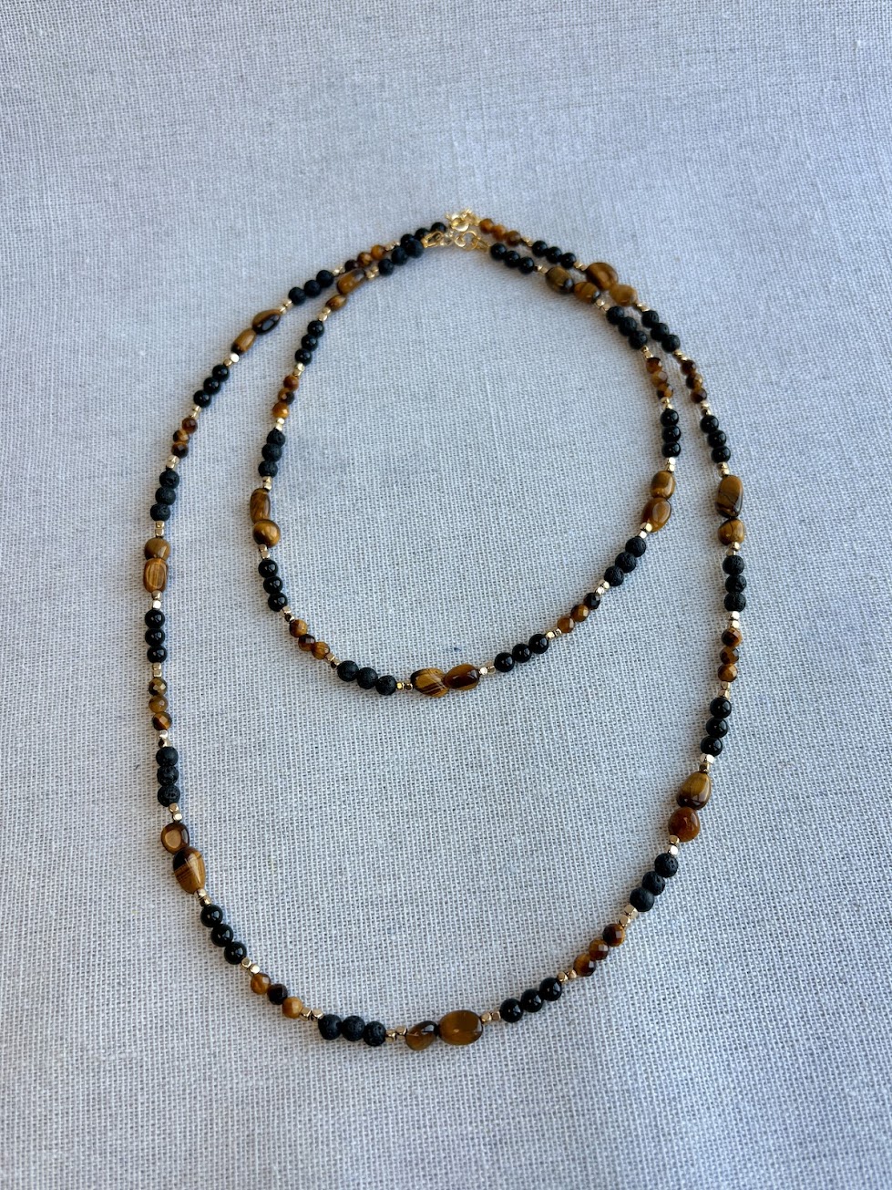 Tiger Eye & Onyx Beaded Necklace