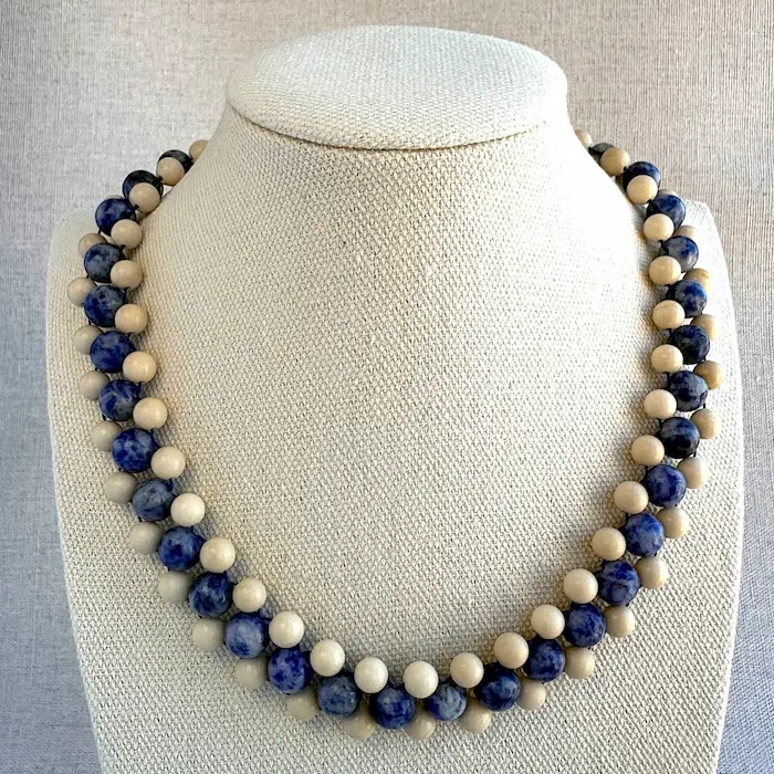 Blue & Ivory Beaded Necklace