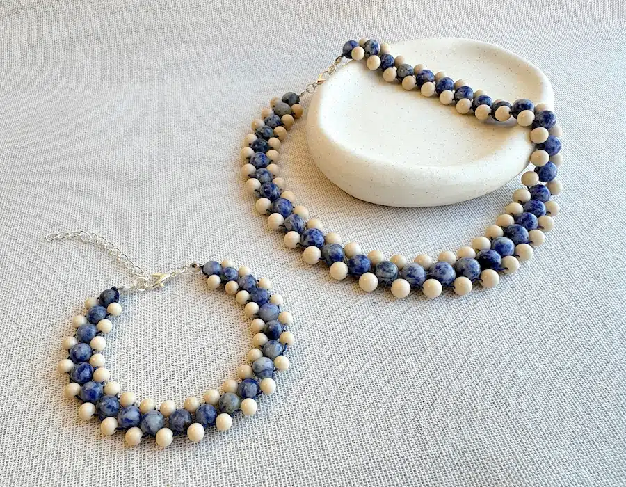 Blue & Ivory Beaded Necklace
