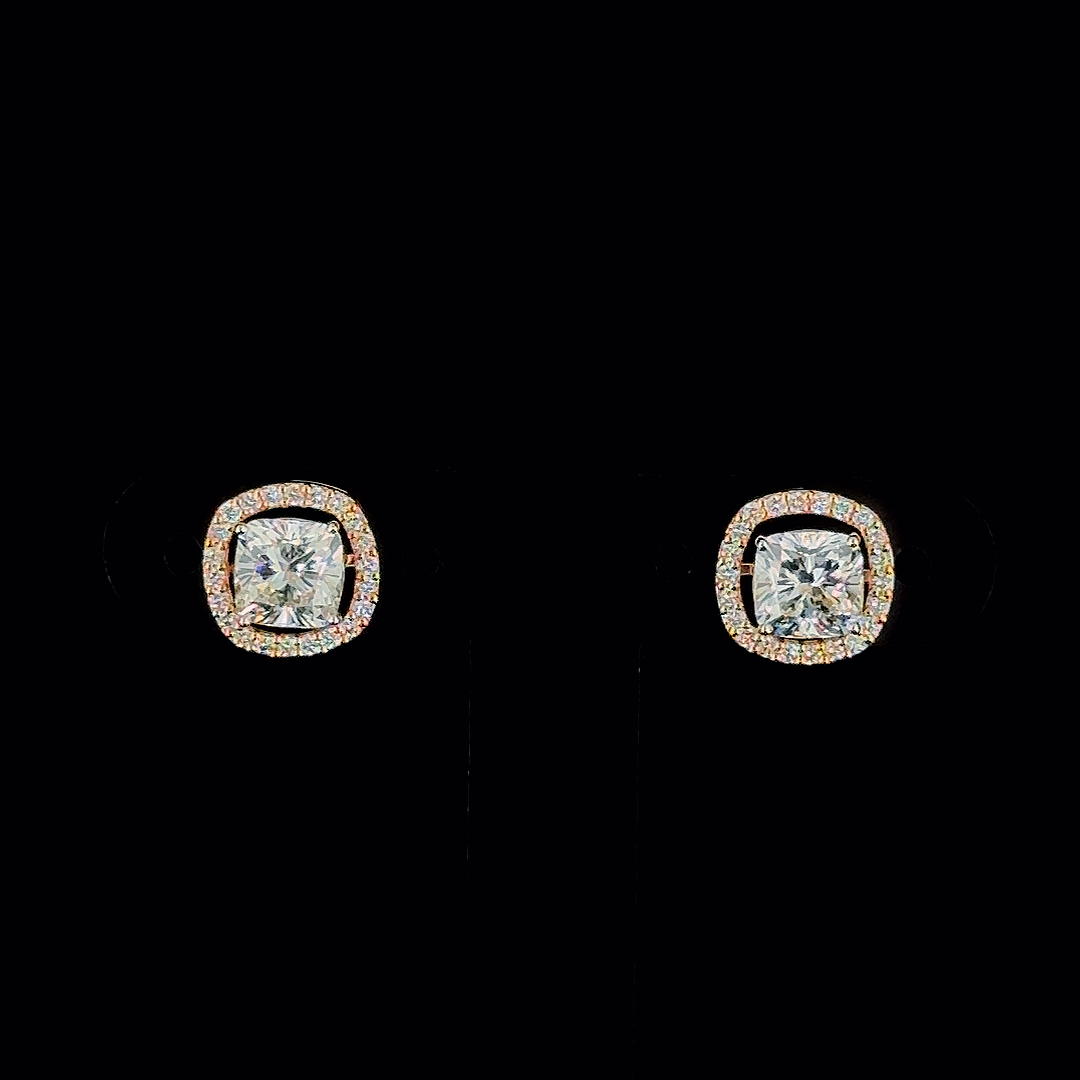 Lab Diamond Cushion Cut Halo Stud Earrings