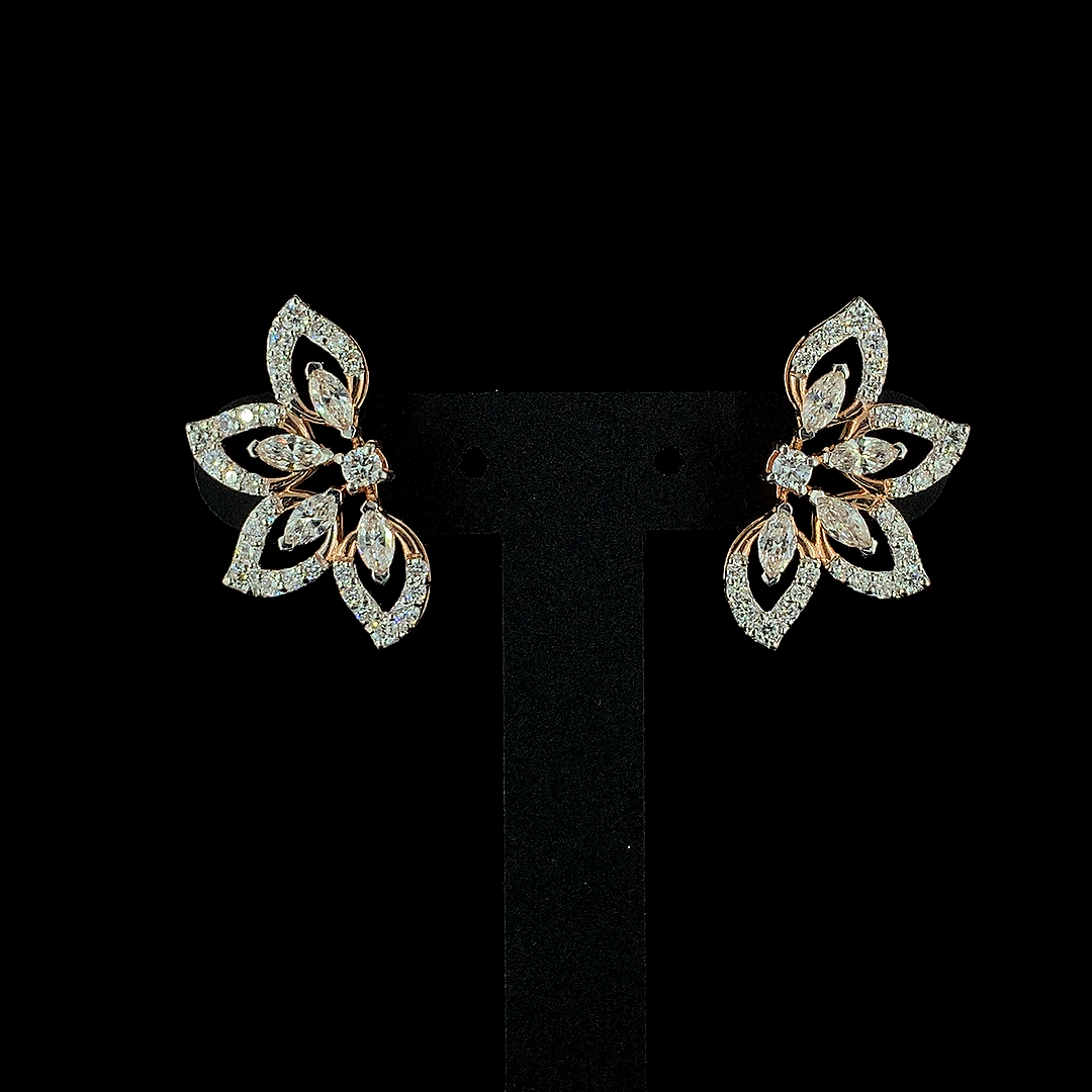 Floral Diamond Stud Earrings in Gold and CVD