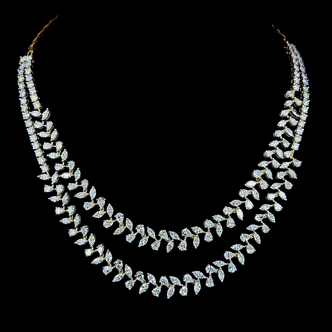 Elegant Double Layer Diamond Necklace in Gold and CVD