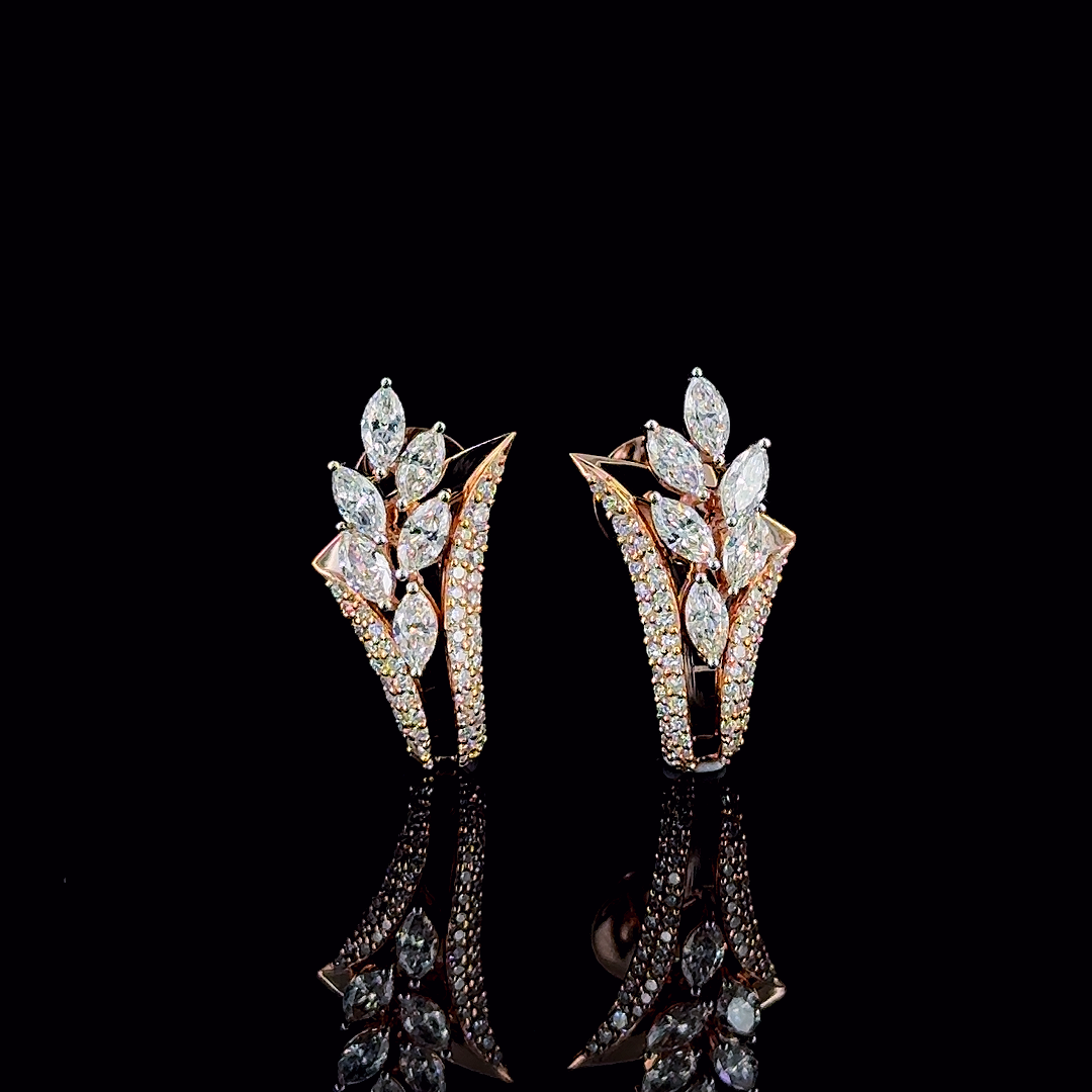 Elegant Diamond Leaf Earrings in Gold and CVD