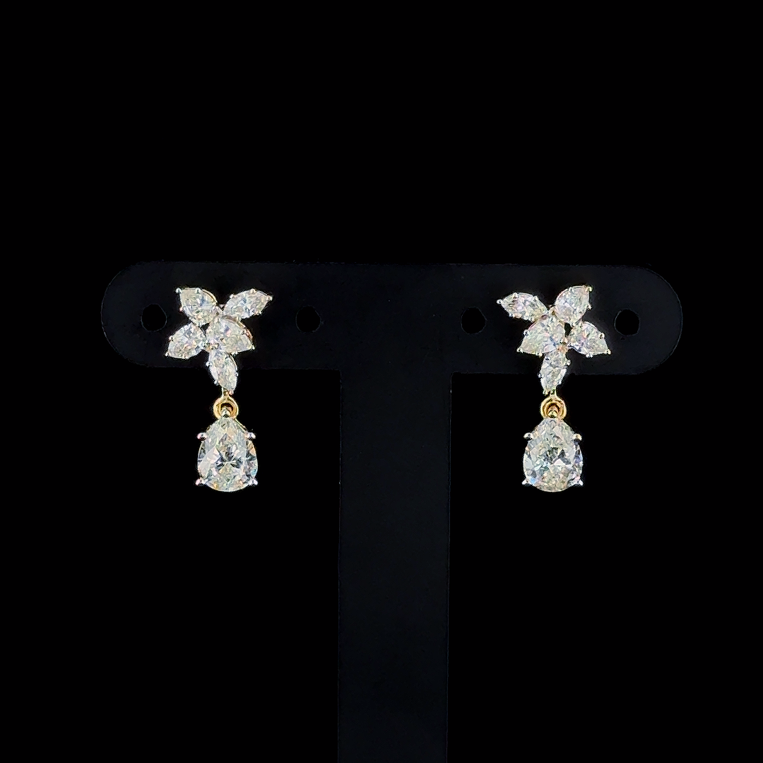 Floral Diamond Drop Earrings in Gold and CVD