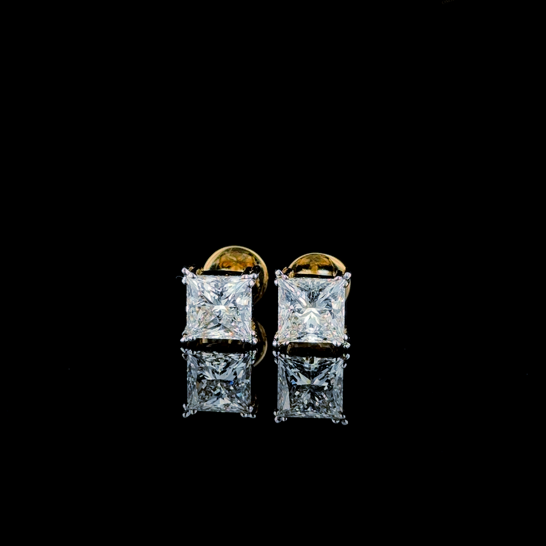 Square Cut Diamond Stud Earrings