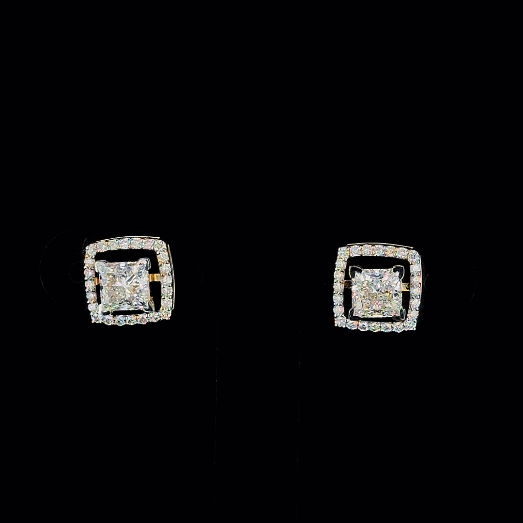 Square Halo Princess Cut Lab Diamond Stud Earrings
