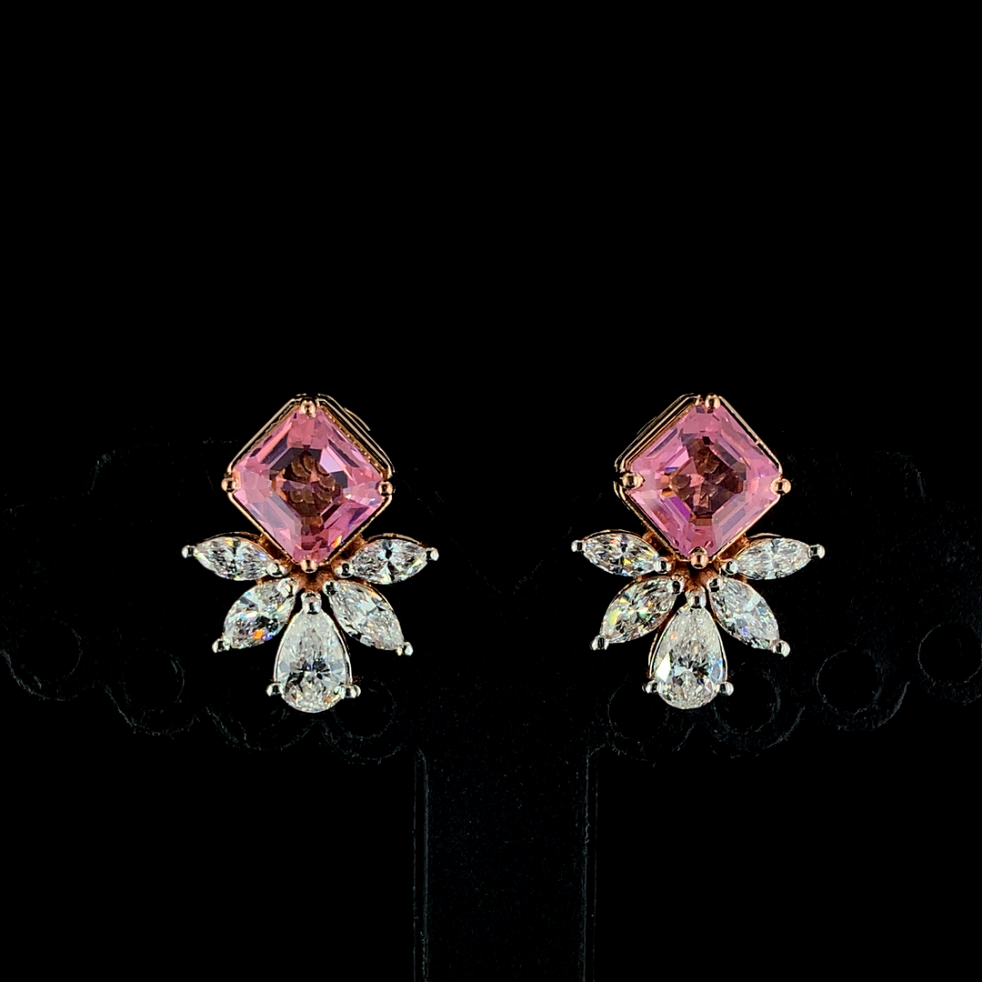Elegant Pink Gemstone Earrings in Gold and CVD