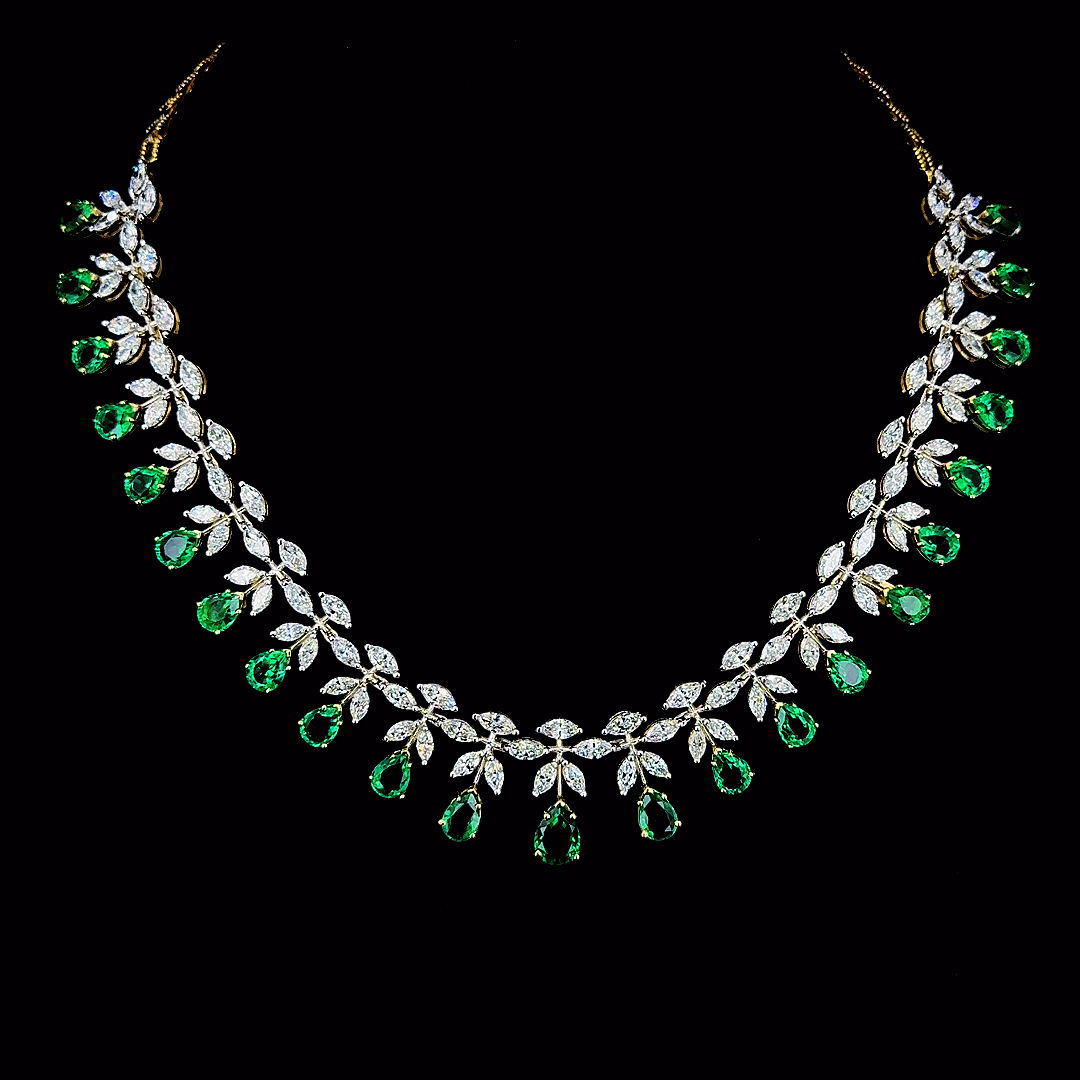 Emerald and Diamond Statement Necklace in Gold and CVD