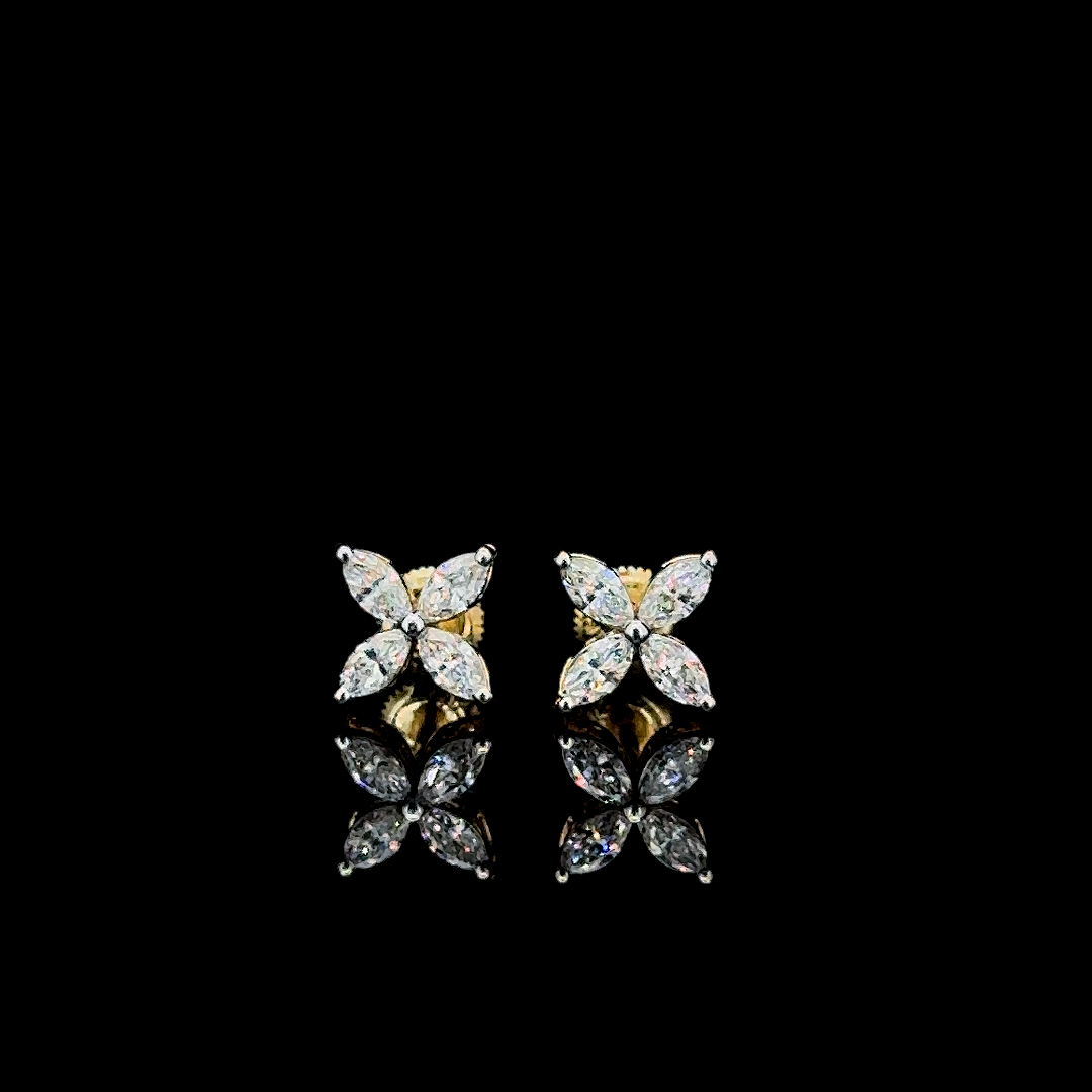 Diamond Flower Stud Earrings in Gold and CVD