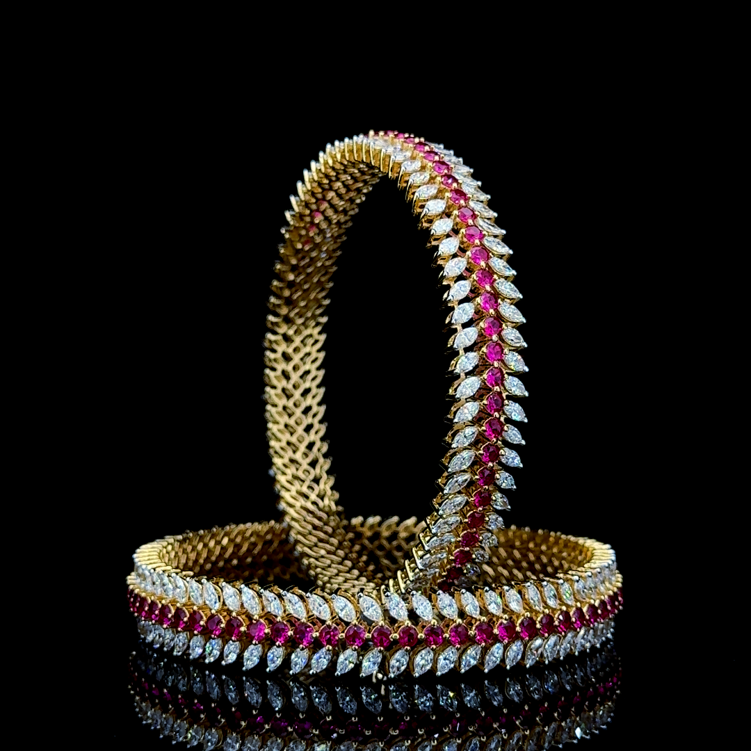 Gold Bangles with Ruby and Diamond Accents
