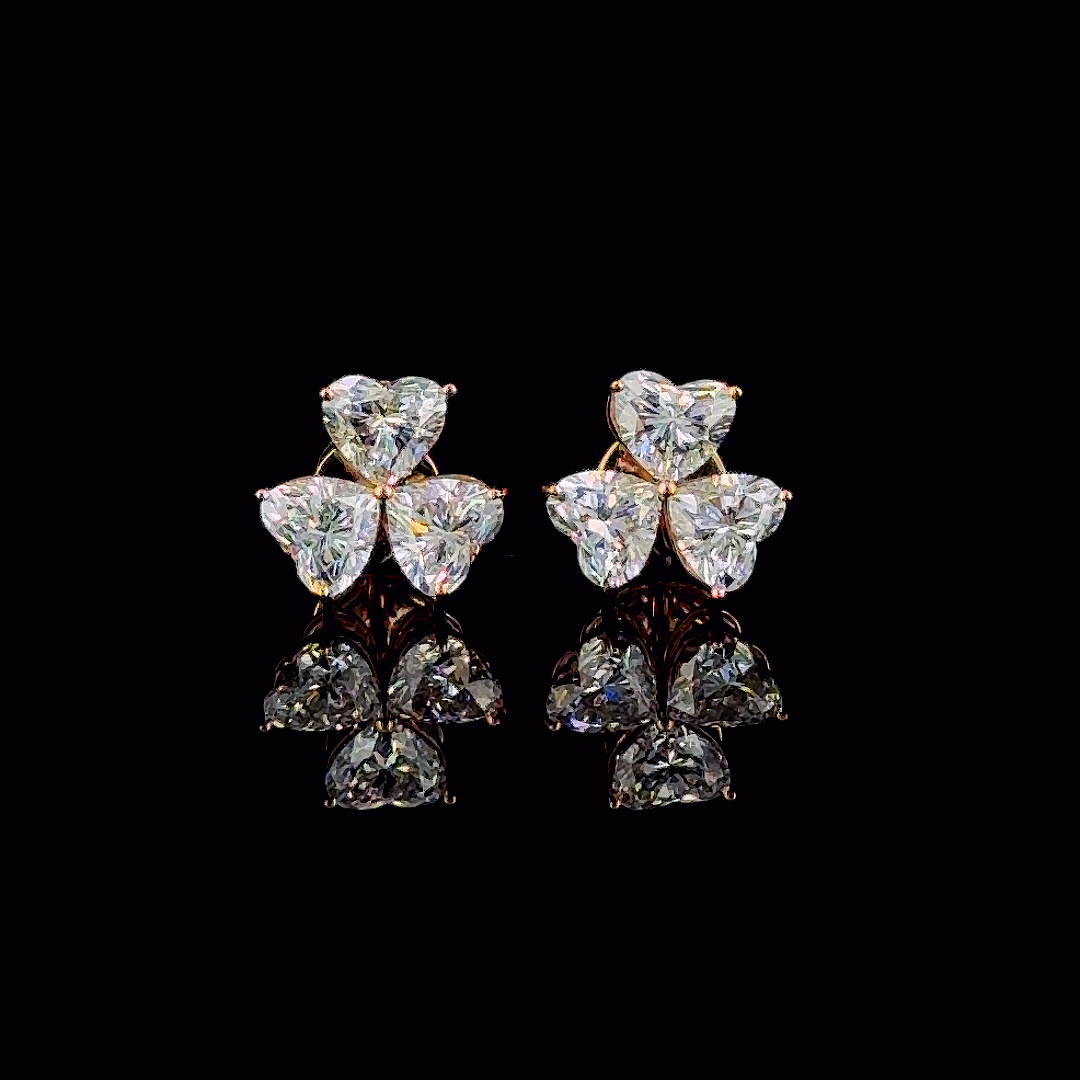 Elegant Heart Shaped Diamond Earrings in Gold and CVD