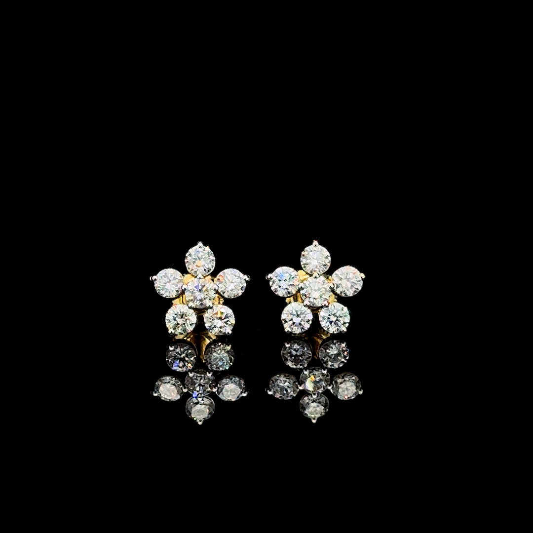 Diamond Flower Stud Earrings in Gold and CVD