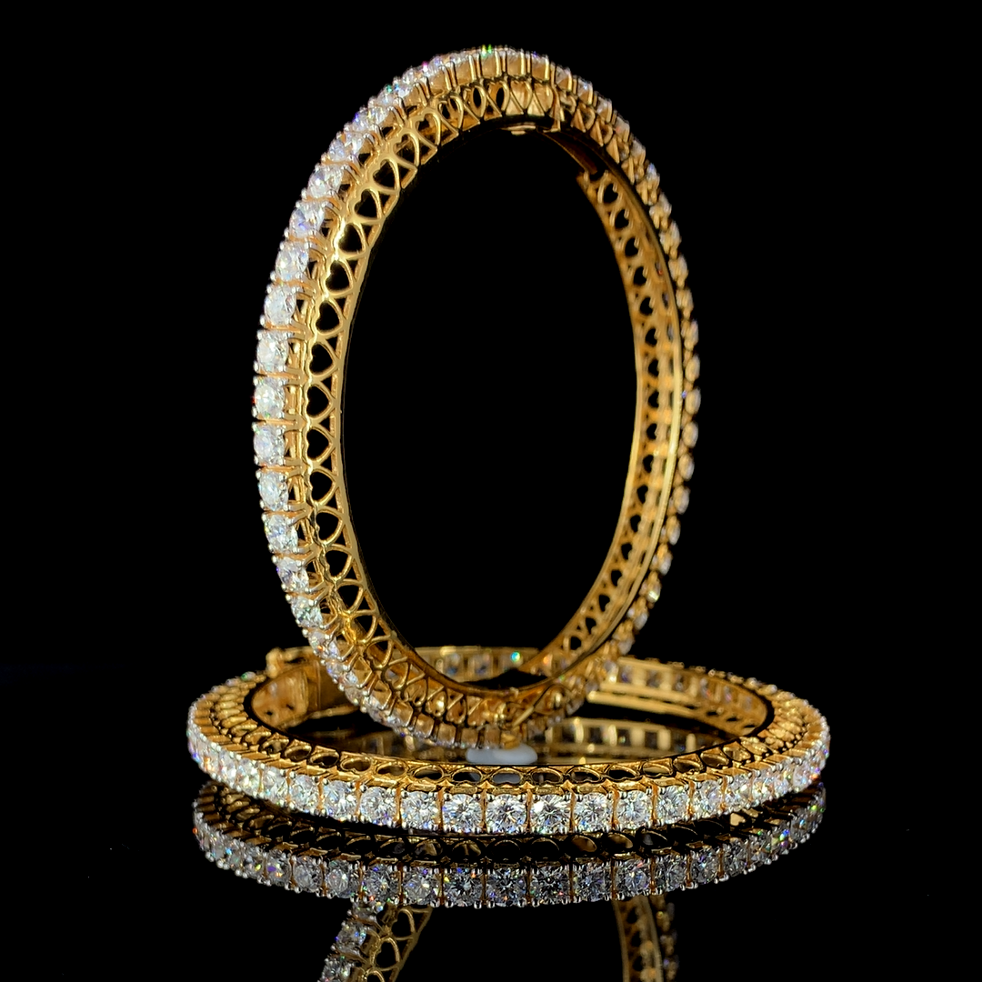 Lab Diamond-studded gold bangles