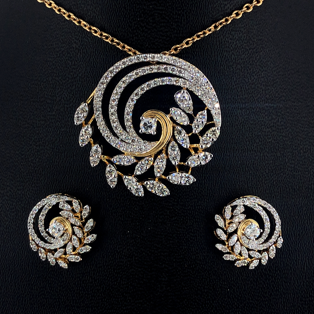 Elegant Diamond Pendant and Earring Set