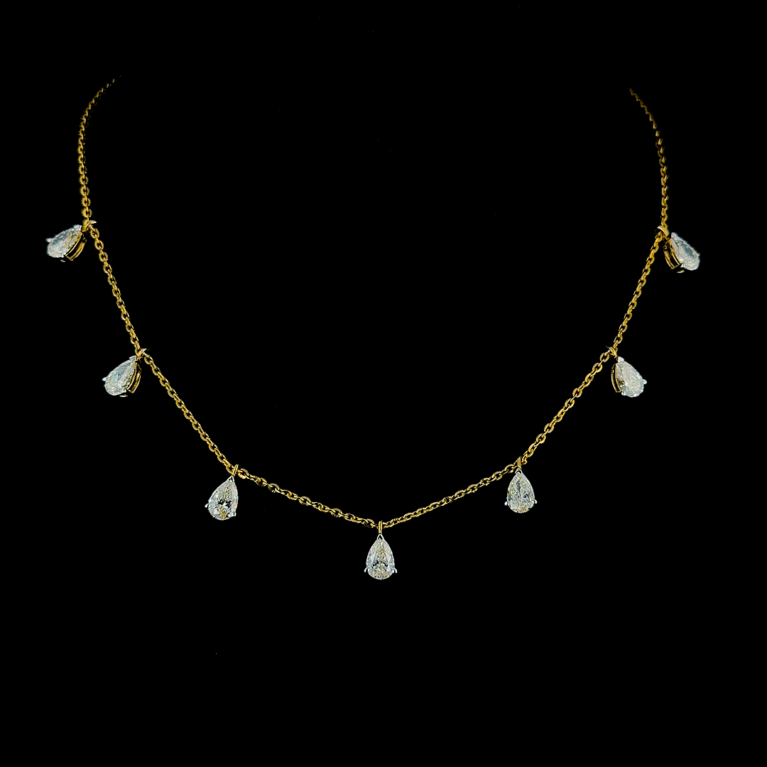 Gold Chain Necklace with Teardrop Pendants
