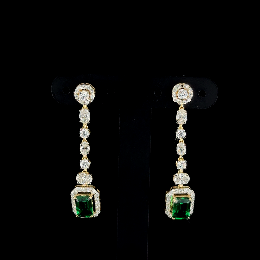 Elegant Emerald Drop Earrings in Gold and CVD