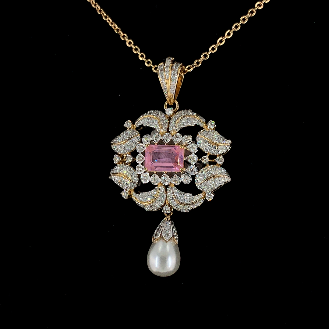 Elegant Pink Gemstone Pendant Necklace in Gold and CVD