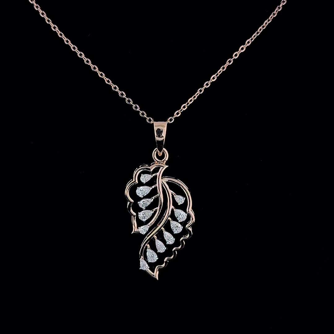 Elegant Leaf Pendant Necklace in Gold and CVD