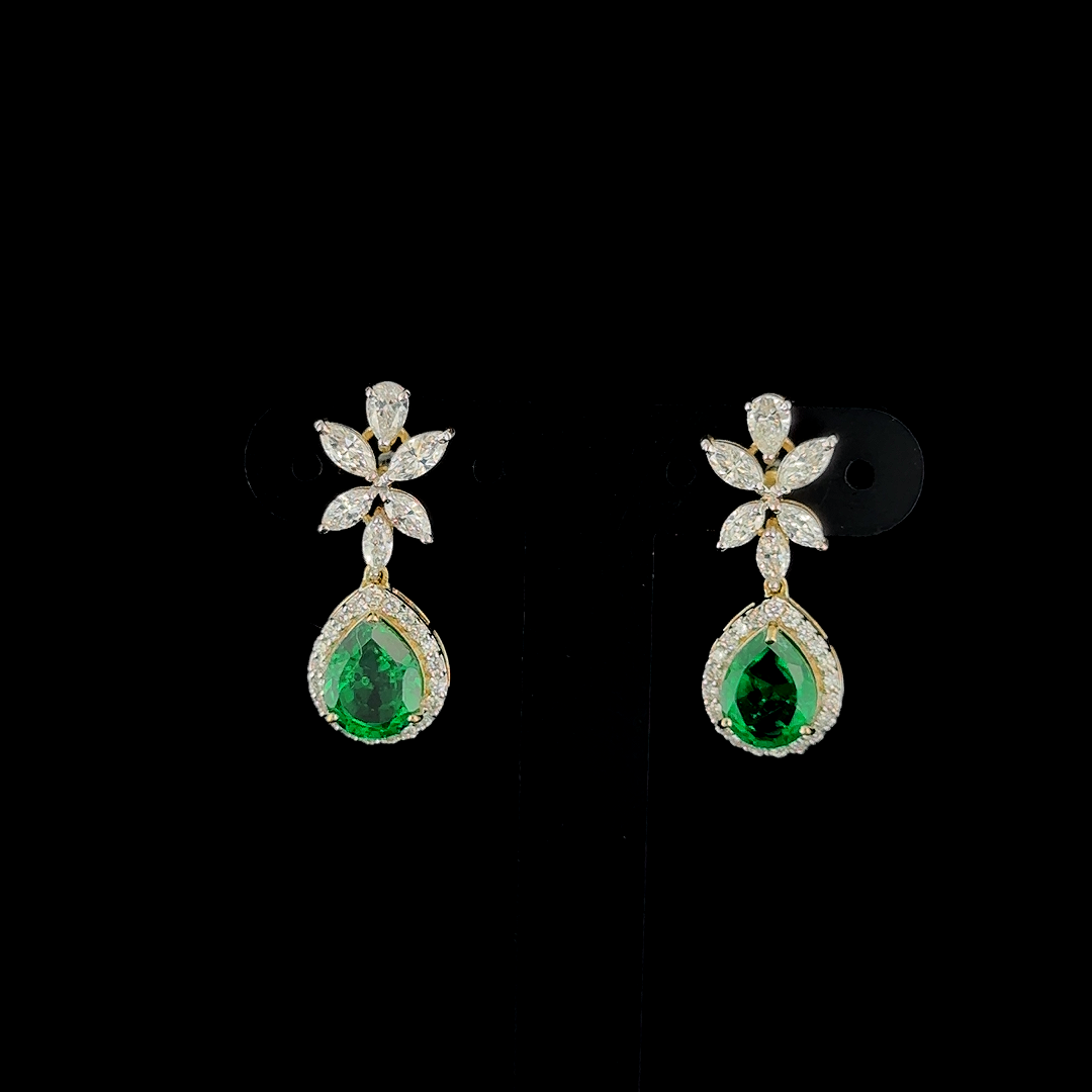 Elegant Emerald Drop Earrings in Gold and CVD