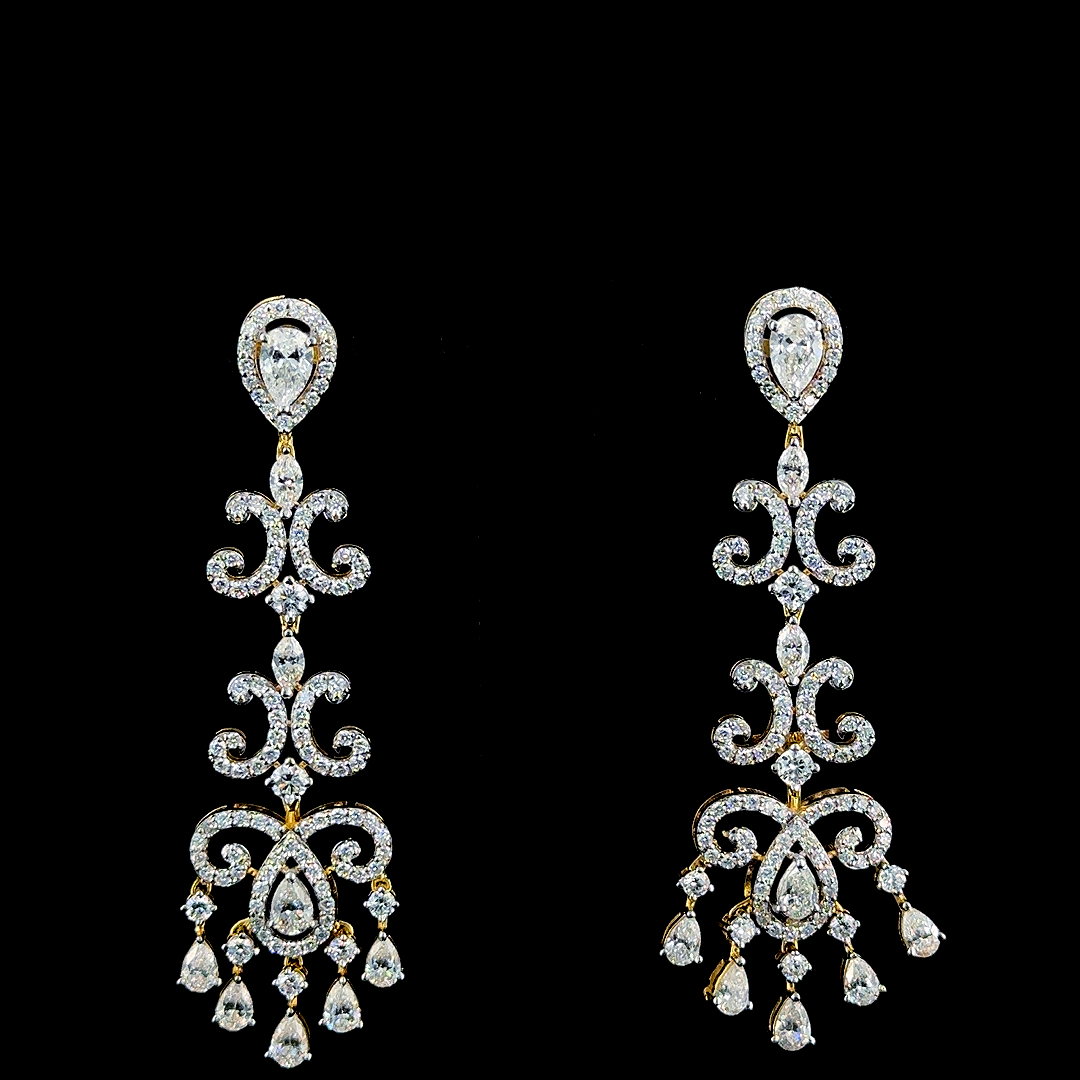 Elegant Crystal Drop Earrings with Lab diamonds and Gold