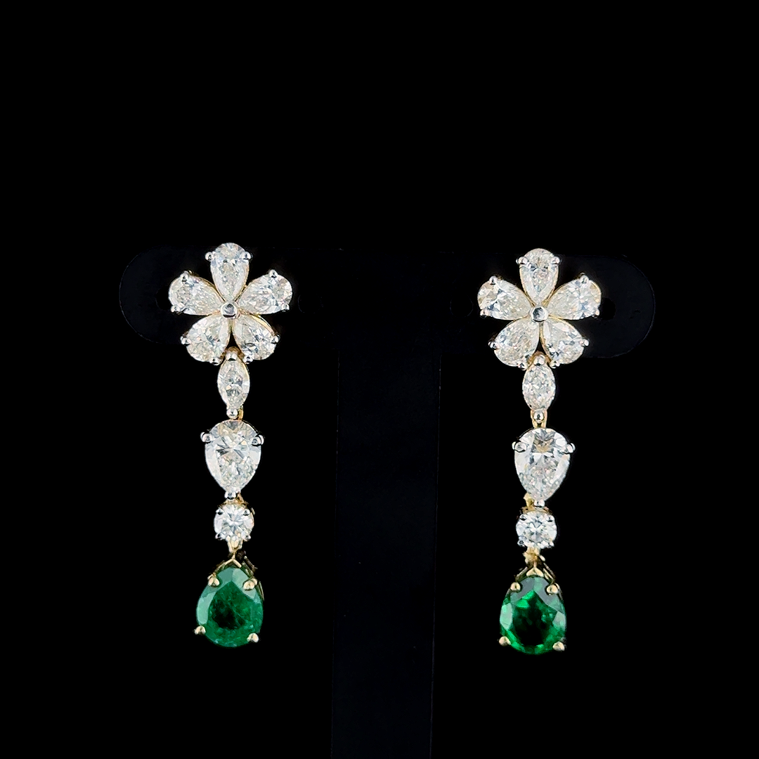 Emerald and Diamond Drop Earrings in Gold and CVD