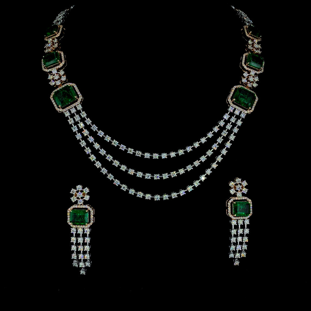 Emerald and Diamond Necklace Set in Gold and CVD