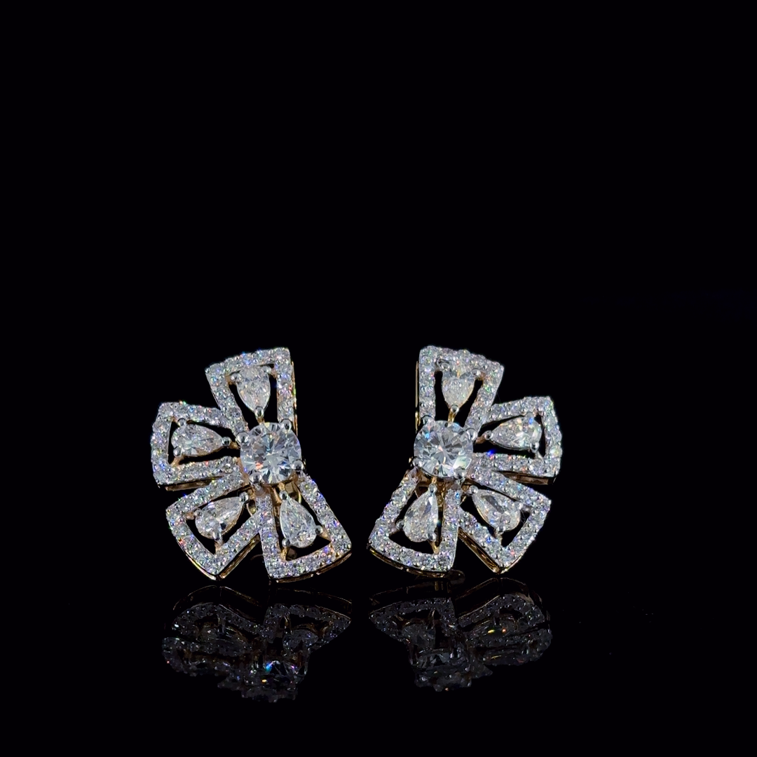 Diamond Bow Earrings in Gold and CVD